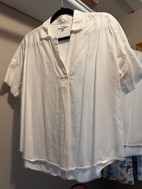 White Collared Split-Neck Top